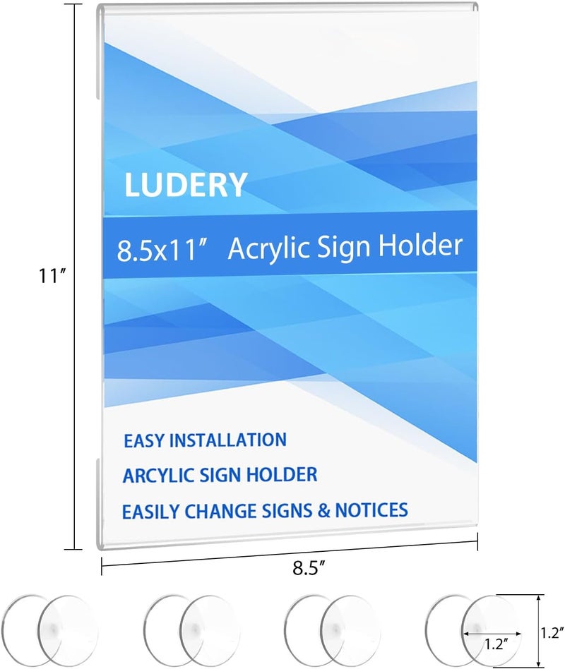 Ludery Acrylic Window Sign Holder 8.5 x 11 with 4 Suction Cups,Clear Acrylic Frames Glass Window Wall Mount,Advertising Signage Sign Holder for Mall, Office, Home, Store, Restaurant (6 Pack) - Image 2